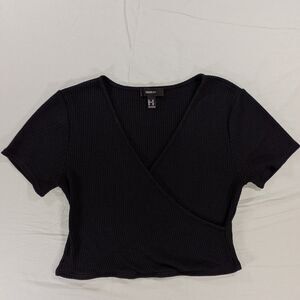 FOREVER 21+ Ladies 0X Faux Wrap Top Short Sleeve Ribbed Blouse